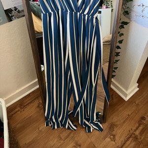 Monteau Cinched Striped Jumpsuit